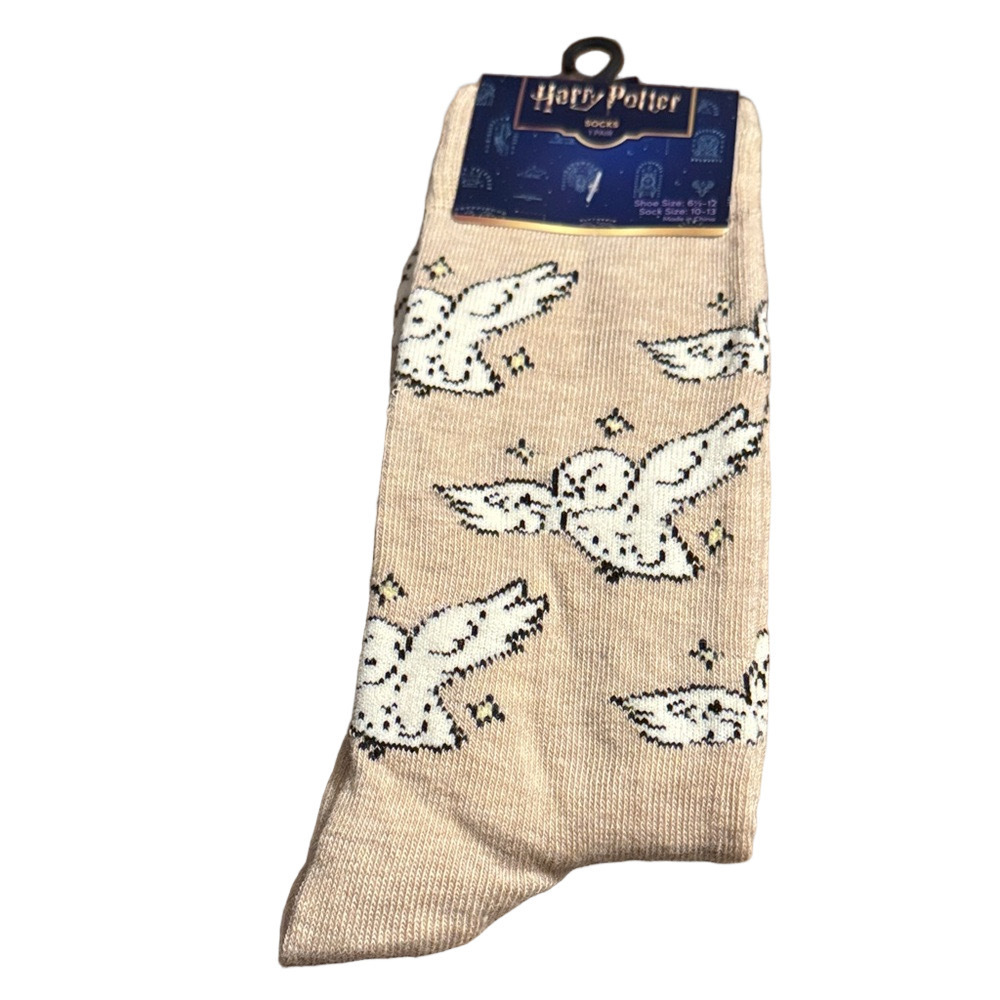 Harry Potter Bioworld Tan Socks with White Snowy Owl Pattern NWT